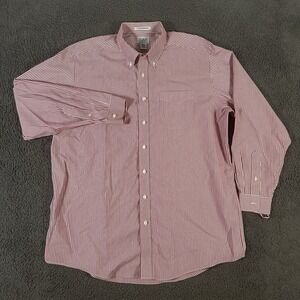 L.L. Bean Shirt Mens 17.5 Red Striped Button Down‎ Long Sleeve